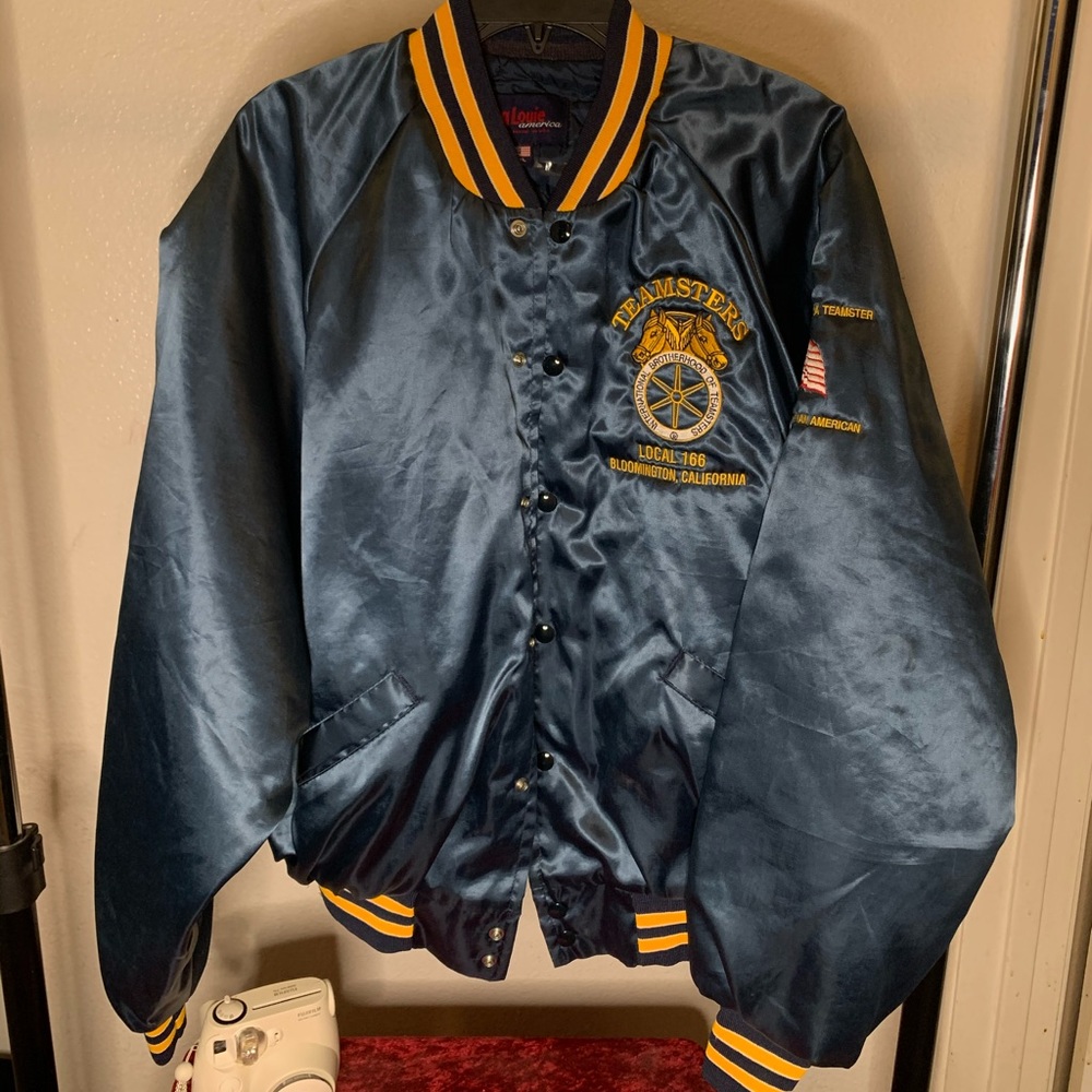 Teamsters blue and yellow satin bomber jacket